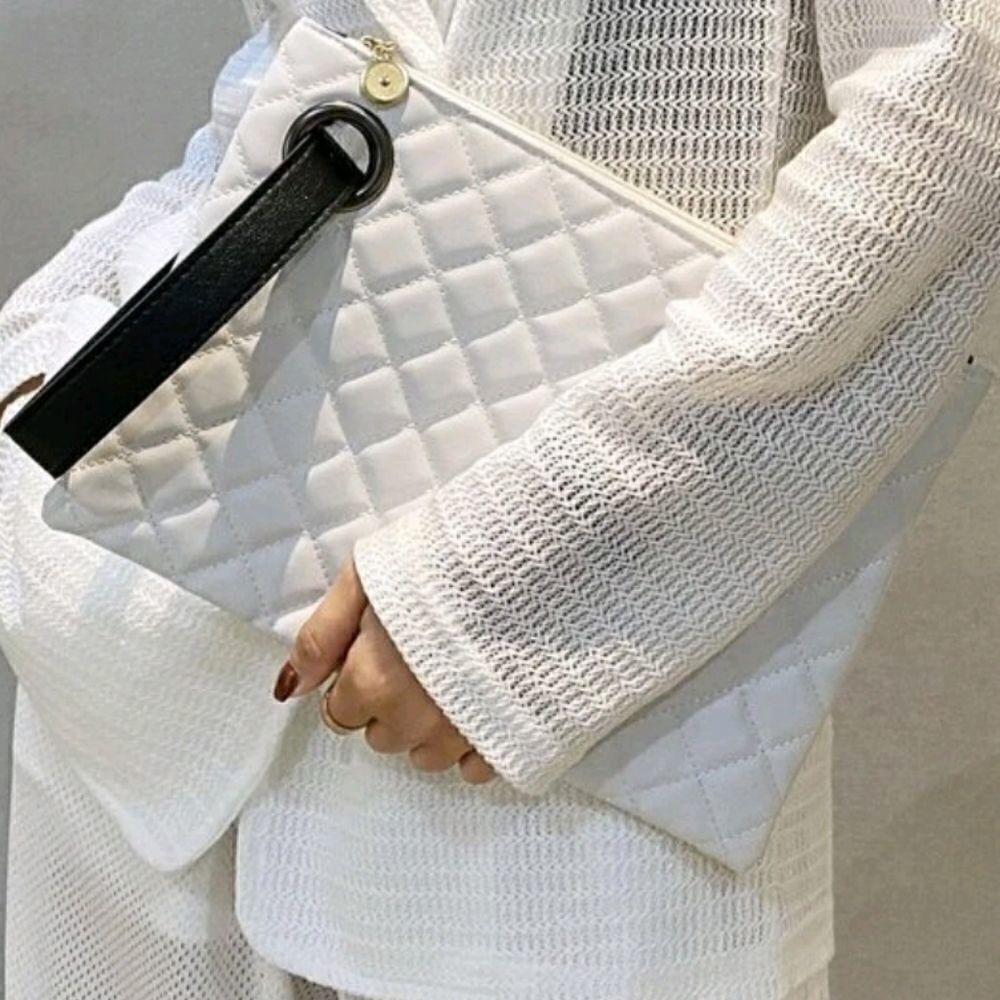 White Quilted Clutch Wristlet Handbag